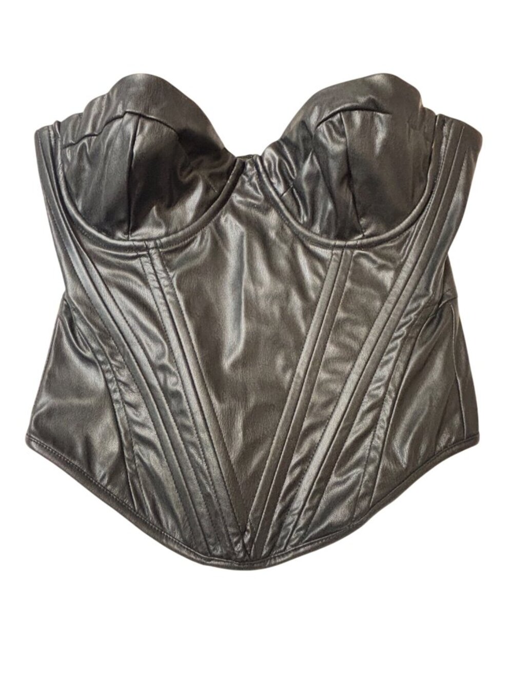 Fashion Nova Strapless Black Faux Leather Corset Top Bustier Style Medium